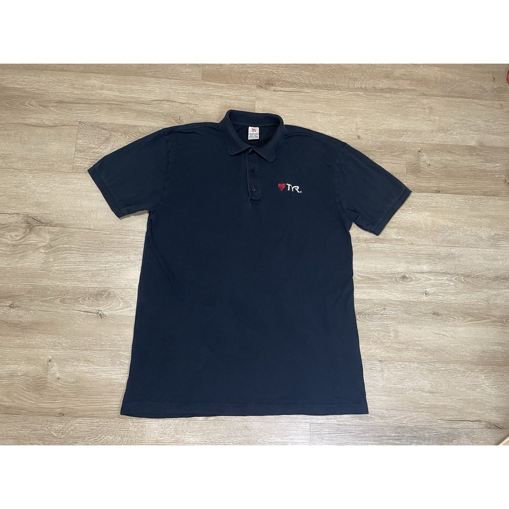 TYR Polo Black Athletic Shirt Men's Sz L Cotton Collared Short Sleeve